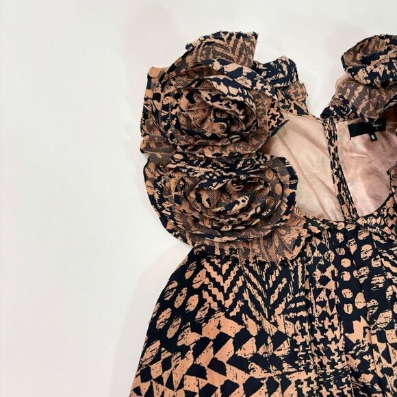 Ryu Dress Womens Small Black & Cream Geometric Ruffled Sleeveless A-Line Night O - Picture 4 of 11